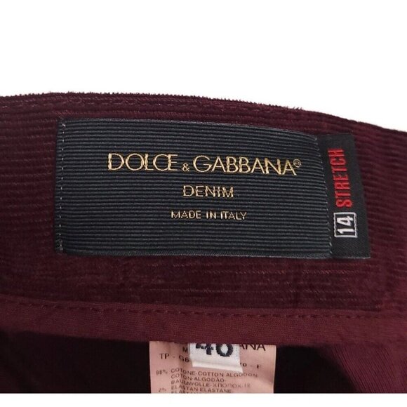 Dolce & Gabbana 14 Stretch Corduroy Trousers Size 46 US 30 S Mens Burgundy $725 - Picture 11 of 13